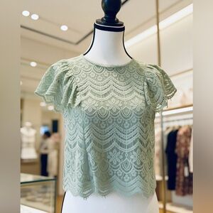 Express Short Sleeved Lace Blouse in Dusty Blue - Small, Like New